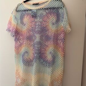Boohoo Pastel Tie-Dye Mesh Short Sleeve Tunic - Pink, Purple, Blue, Cream
